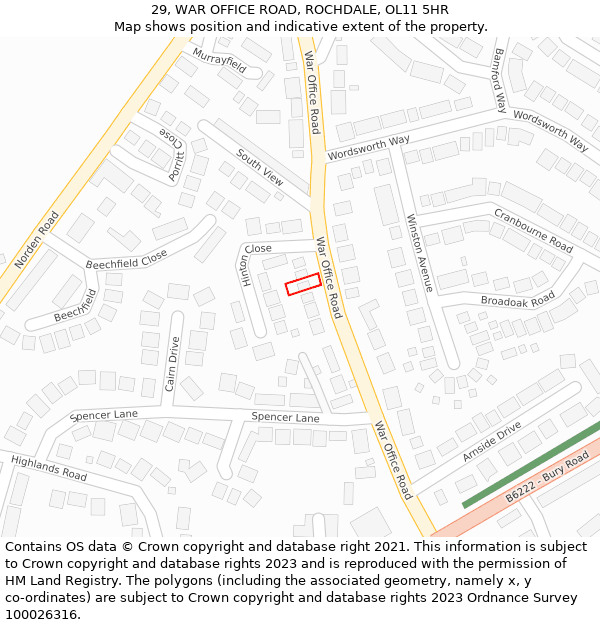 29, WAR OFFICE ROAD, ROCHDALE, OL11 5HR: Location map and indicative extent of plot