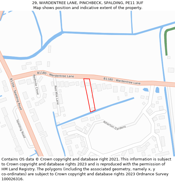 29, WARDENTREE LANE, PINCHBECK, SPALDING, PE11 3UF: Location map and indicative extent of plot