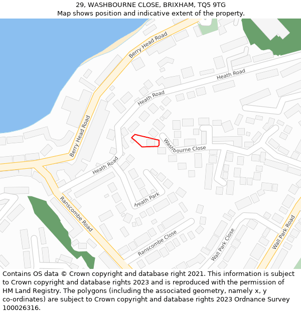 29, WASHBOURNE CLOSE, BRIXHAM, TQ5 9TG: Location map and indicative extent of plot