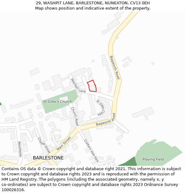 29, WASHPIT LANE, BARLESTONE, NUNEATON, CV13 0EH: Location map and indicative extent of plot