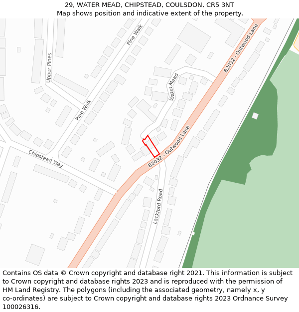 29, WATER MEAD, CHIPSTEAD, COULSDON, CR5 3NT: Location map and indicative extent of plot