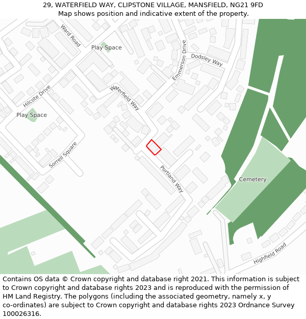 29, WATERFIELD WAY, CLIPSTONE VILLAGE, MANSFIELD, NG21 9FD: Location map and indicative extent of plot