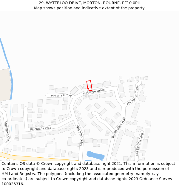 29, WATERLOO DRIVE, MORTON, BOURNE, PE10 0PH: Location map and indicative extent of plot