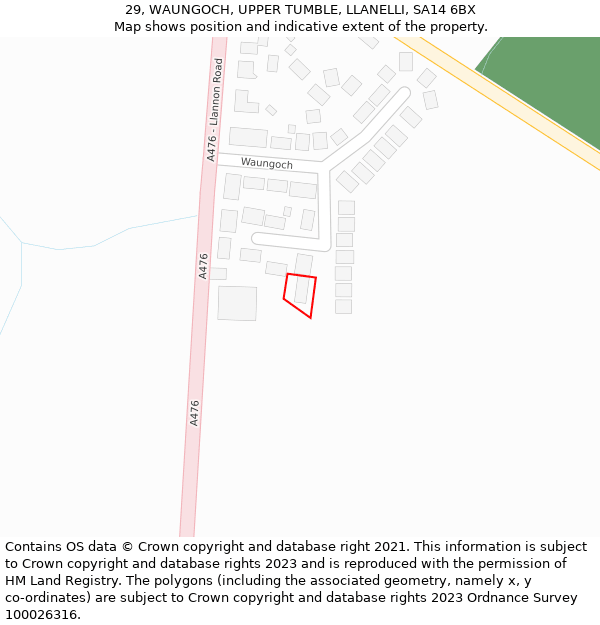 29, WAUNGOCH, UPPER TUMBLE, LLANELLI, SA14 6BX: Location map and indicative extent of plot