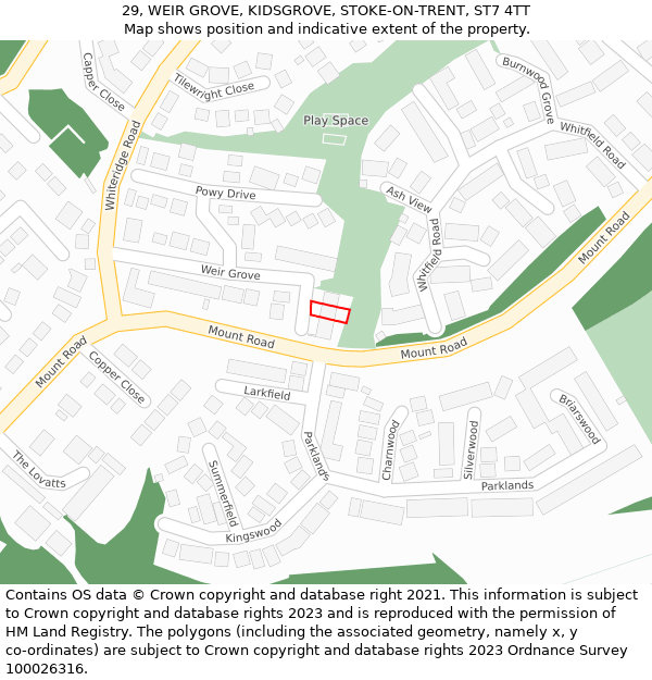 29, WEIR GROVE, KIDSGROVE, STOKE-ON-TRENT, ST7 4TT: Location map and indicative extent of plot