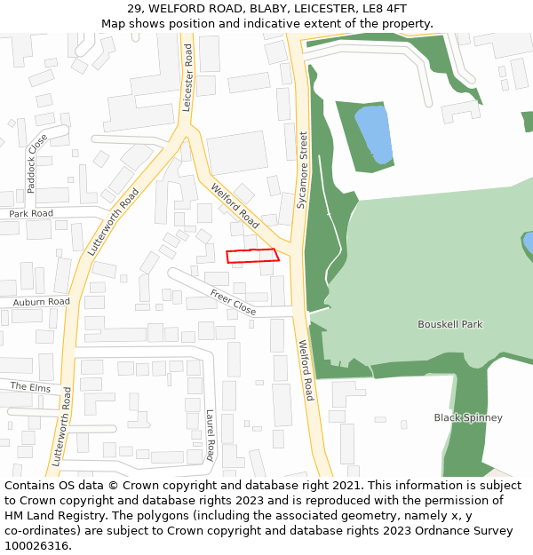 29, WELFORD ROAD, BLABY, LEICESTER, LE8 4FT: Location map and indicative extent of plot