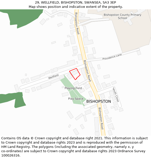 29, WELLFIELD, BISHOPSTON, SWANSEA, SA3 3EP: Location map and indicative extent of plot