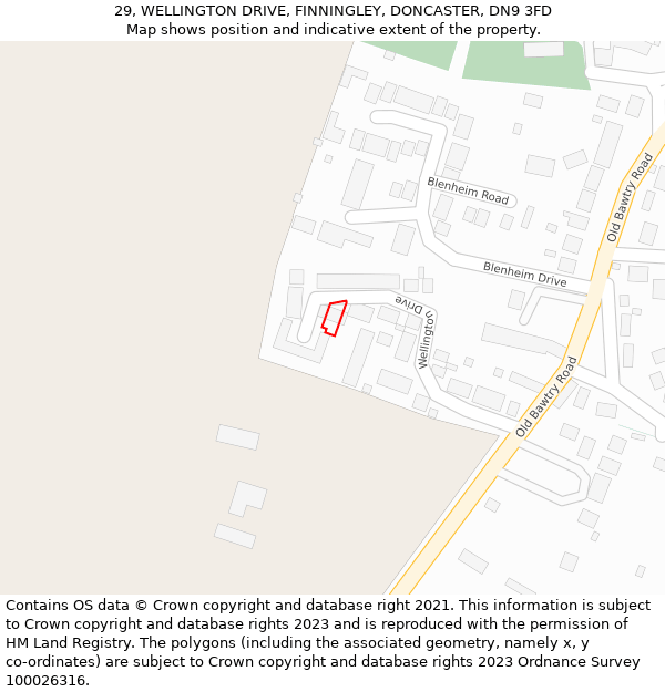 29, WELLINGTON DRIVE, FINNINGLEY, DONCASTER, DN9 3FD: Location map and indicative extent of plot