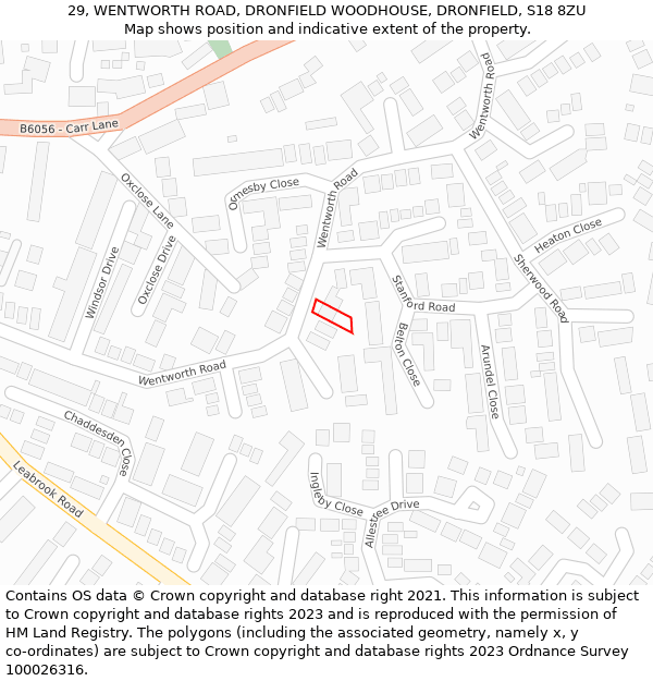 29, WENTWORTH ROAD, DRONFIELD WOODHOUSE, DRONFIELD, S18 8ZU: Location map and indicative extent of plot