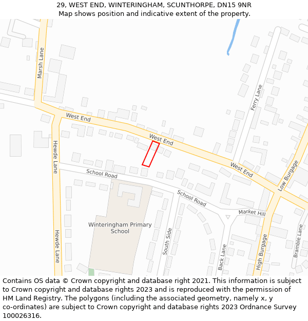 29, WEST END, WINTERINGHAM, SCUNTHORPE, DN15 9NR: Location map and indicative extent of plot