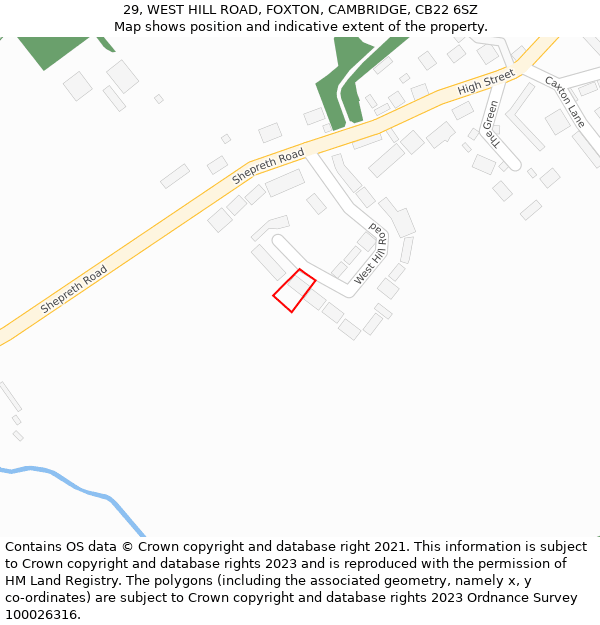 29, WEST HILL ROAD, FOXTON, CAMBRIDGE, CB22 6SZ: Location map and indicative extent of plot