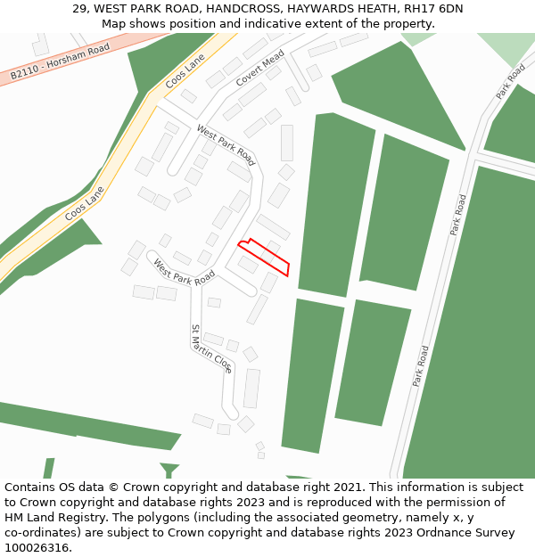 29, WEST PARK ROAD, HANDCROSS, HAYWARDS HEATH, RH17 6DN: Location map and indicative extent of plot