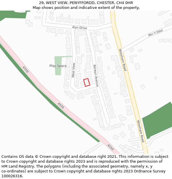 29, WEST VIEW, PENYFFORDD, CHESTER, CH4 0HR: Location map and indicative extent of plot