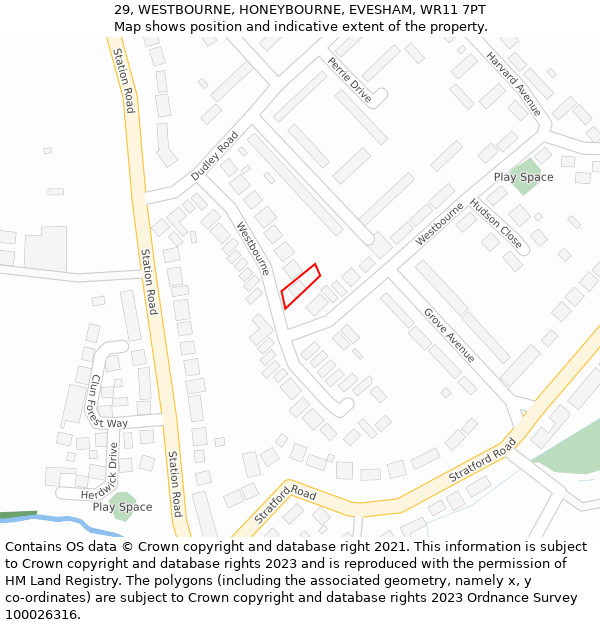 29, WESTBOURNE, HONEYBOURNE, EVESHAM, WR11 7PT: Location map and indicative extent of plot