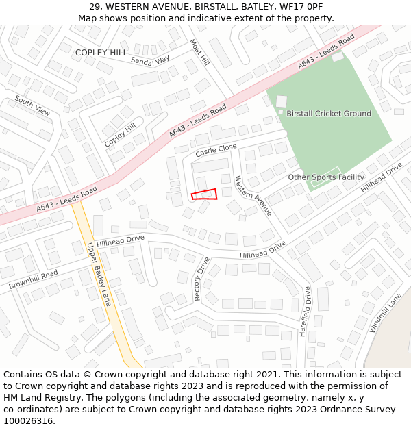 29, WESTERN AVENUE, BIRSTALL, BATLEY, WF17 0PF: Location map and indicative extent of plot