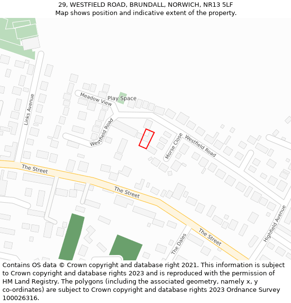 29, WESTFIELD ROAD, BRUNDALL, NORWICH, NR13 5LF: Location map and indicative extent of plot