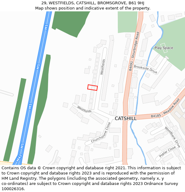 29, WESTFIELDS, CATSHILL, BROMSGROVE, B61 9HJ: Location map and indicative extent of plot