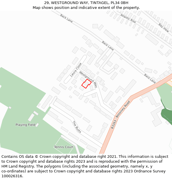 29, WESTGROUND WAY, TINTAGEL, PL34 0BH: Location map and indicative extent of plot