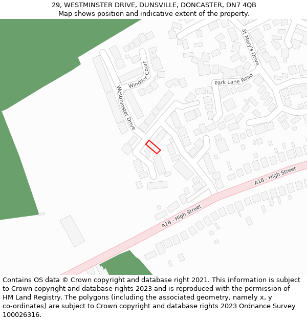 29, WESTMINSTER DRIVE, DUNSVILLE, DONCASTER, DN7 4QB: Location map and indicative extent of plot