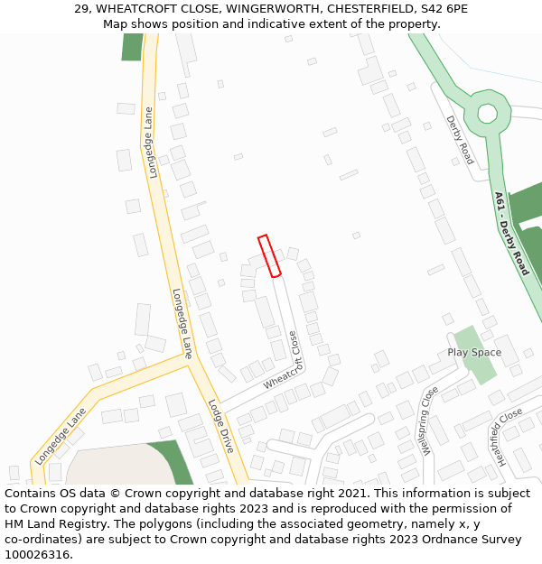 29, WHEATCROFT CLOSE, WINGERWORTH, CHESTERFIELD, S42 6PE: Location map and indicative extent of plot