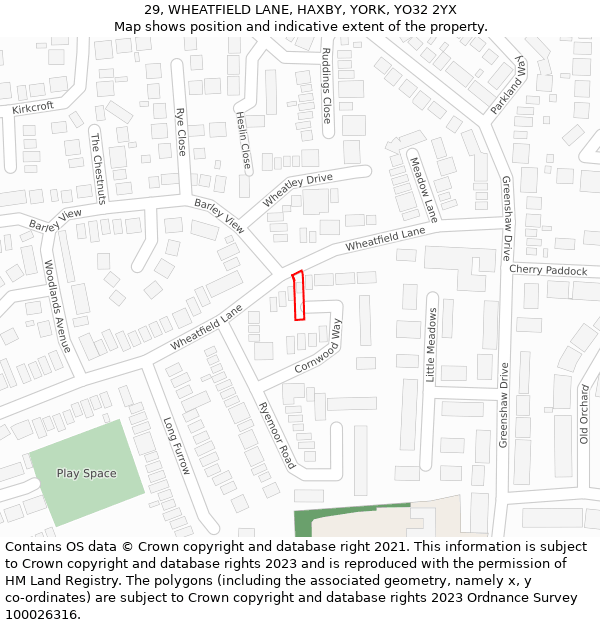 29, WHEATFIELD LANE, HAXBY, YORK, YO32 2YX: Location map and indicative extent of plot