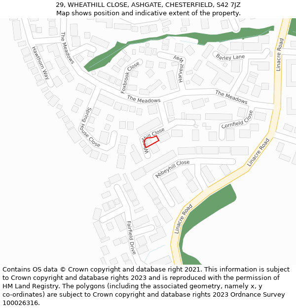 29, WHEATHILL CLOSE, ASHGATE, CHESTERFIELD, S42 7JZ: Location map and indicative extent of plot