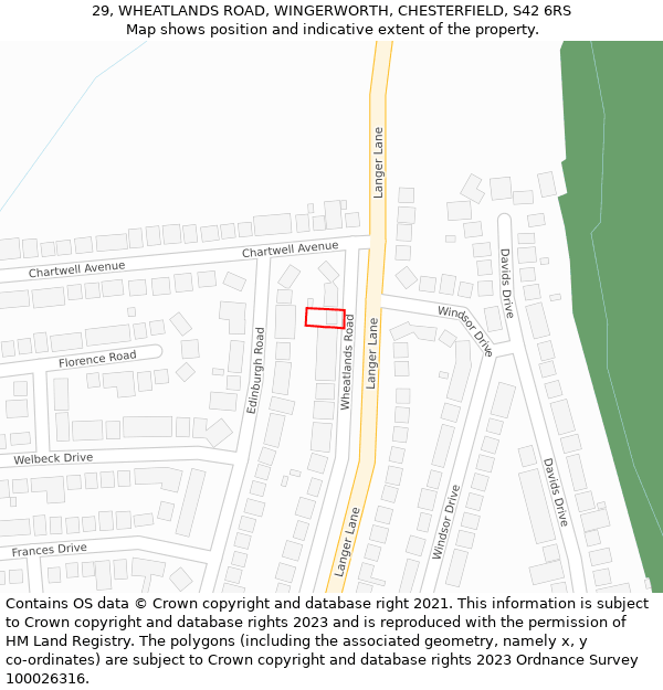 29, WHEATLANDS ROAD, WINGERWORTH, CHESTERFIELD, S42 6RS: Location map and indicative extent of plot