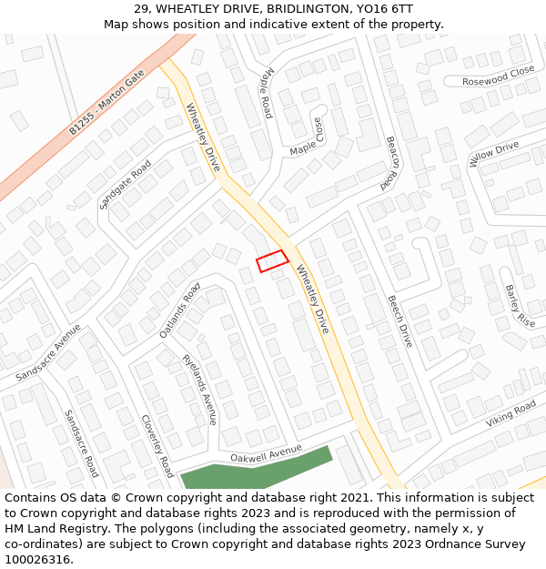 29, WHEATLEY DRIVE, BRIDLINGTON, YO16 6TT: Location map and indicative extent of plot