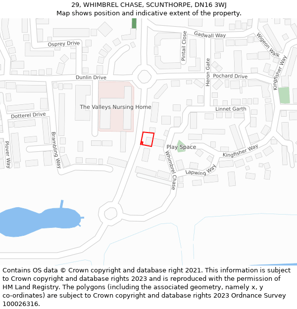 29, WHIMBREL CHASE, SCUNTHORPE, DN16 3WJ: Location map and indicative extent of plot