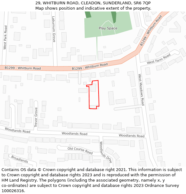 29, WHITBURN ROAD, CLEADON, SUNDERLAND, SR6 7QP: Location map and indicative extent of plot