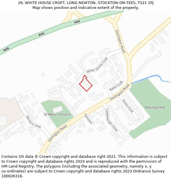 29, WHITE HOUSE CROFT, LONG NEWTON, STOCKTON-ON-TEES, TS21 1PJ: Location map and indicative extent of plot