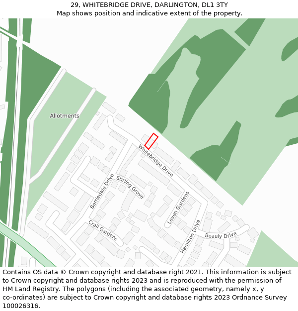 29, WHITEBRIDGE DRIVE, DARLINGTON, DL1 3TY: Location map and indicative extent of plot