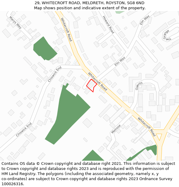 29, WHITECROFT ROAD, MELDRETH, ROYSTON, SG8 6ND: Location map and indicative extent of plot