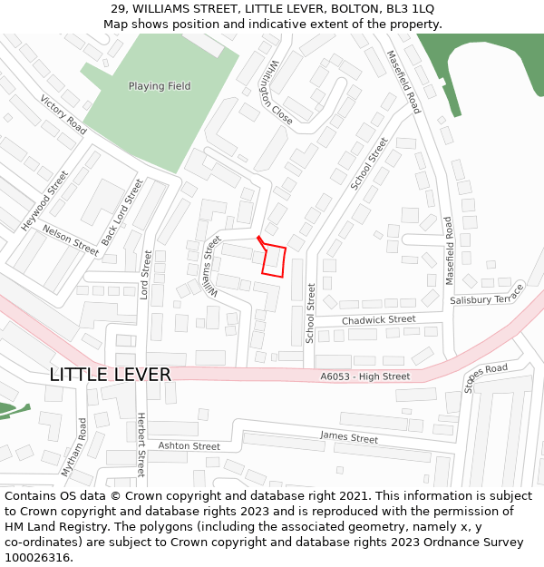 29, WILLIAMS STREET, LITTLE LEVER, BOLTON, BL3 1LQ: Location map and indicative extent of plot