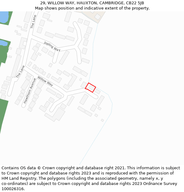 29, WILLOW WAY, HAUXTON, CAMBRIDGE, CB22 5JB: Location map and indicative extent of plot