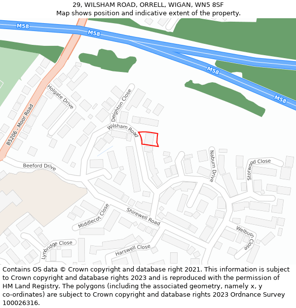 29, WILSHAM ROAD, ORRELL, WIGAN, WN5 8SF: Location map and indicative extent of plot