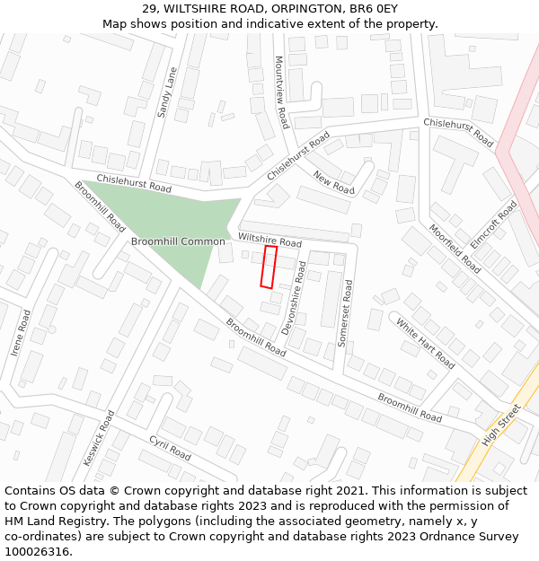 29, WILTSHIRE ROAD, ORPINGTON, BR6 0EY: Location map and indicative extent of plot