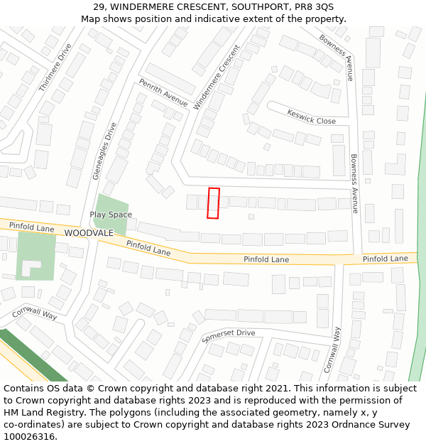 29, WINDERMERE CRESCENT, SOUTHPORT, PR8 3QS: Location map and indicative extent of plot