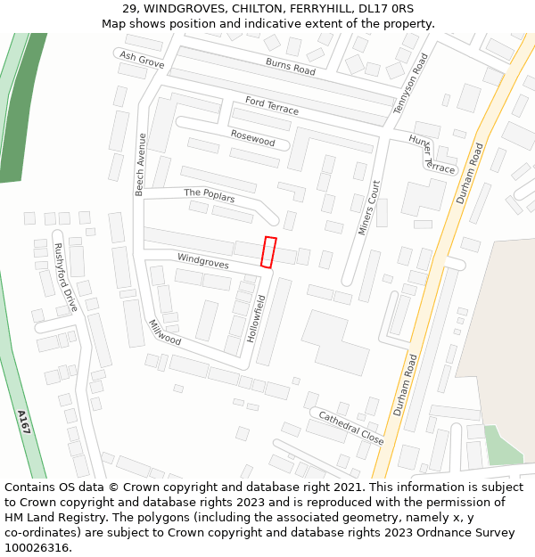 29, WINDGROVES, CHILTON, FERRYHILL, DL17 0RS: Location map and indicative extent of plot