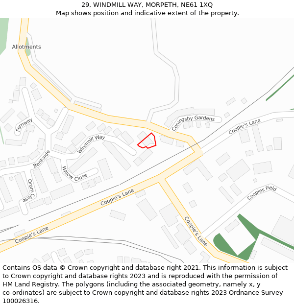 29, WINDMILL WAY, MORPETH, NE61 1XQ: Location map and indicative extent of plot