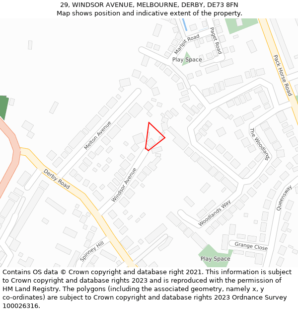 29, WINDSOR AVENUE, MELBOURNE, DERBY, DE73 8FN: Location map and indicative extent of plot