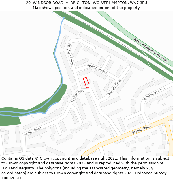 29, WINDSOR ROAD, ALBRIGHTON, WOLVERHAMPTON, WV7 3PU: Location map and indicative extent of plot