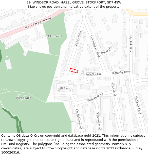 29, WINDSOR ROAD, HAZEL GROVE, STOCKPORT, SK7 4SW: Location map and indicative extent of plot