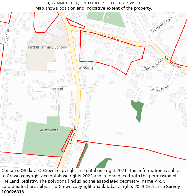 29, WINNEY HILL, HARTHILL, SHEFFIELD, S26 7YL: Location map and indicative extent of plot