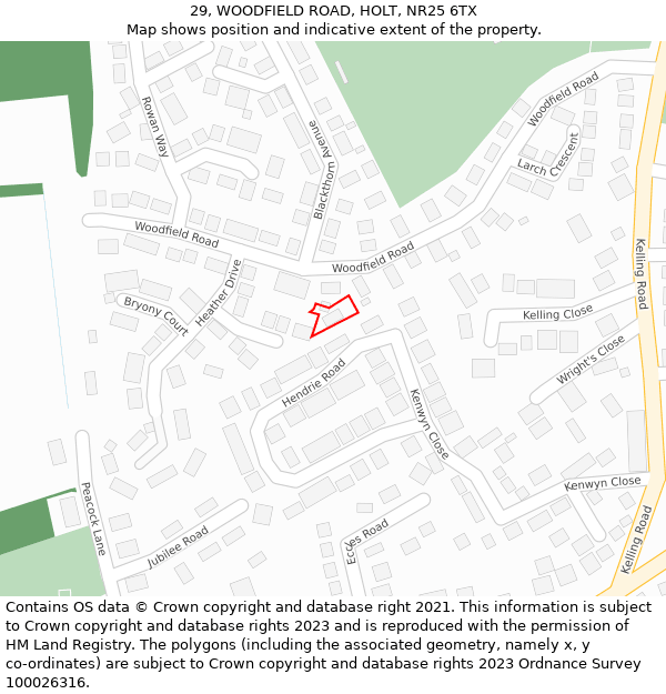 29, WOODFIELD ROAD, HOLT, NR25 6TX: Location map and indicative extent of plot