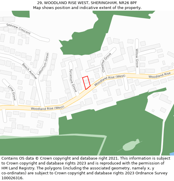 29, WOODLAND RISE WEST, SHERINGHAM, NR26 8PF: Location map and indicative extent of plot