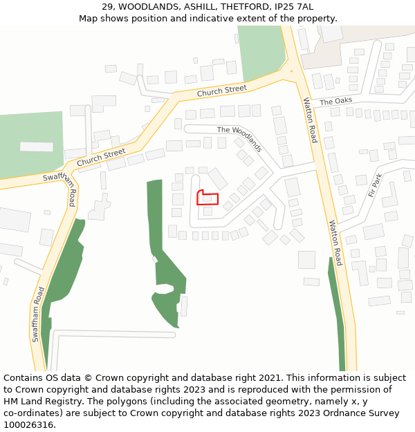 29, WOODLANDS, ASHILL, THETFORD, IP25 7AL: Location map and indicative extent of plot