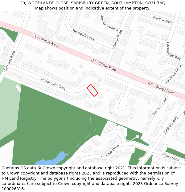 29, WOODLANDS CLOSE, SARISBURY GREEN, SOUTHAMPTON, SO31 7AQ: Location map and indicative extent of plot