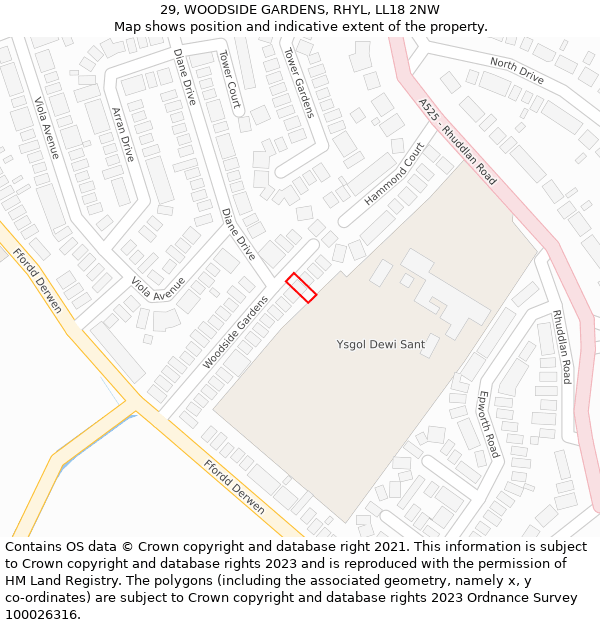 29, WOODSIDE GARDENS, RHYL, LL18 2NW: Location map and indicative extent of plot