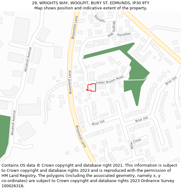 29, WRIGHTS WAY, WOOLPIT, BURY ST. EDMUNDS, IP30 9TY: Location map and indicative extent of plot